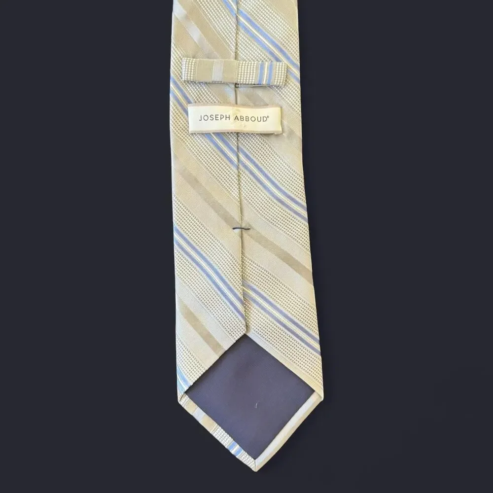 Joseph Abboud 100% Silk Silver & Blue Striped Tie Preppy Business Office Luxury
